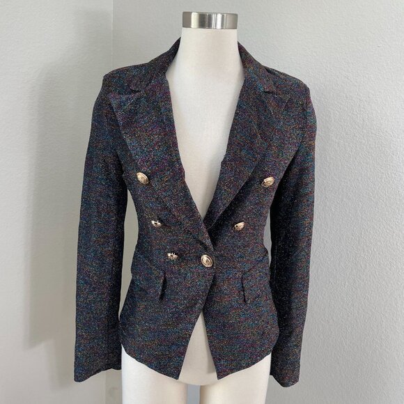 NEW Fashion Nova Womens Small Metallic Blazer Double Breasted  Jacket - Picture 1 of 10